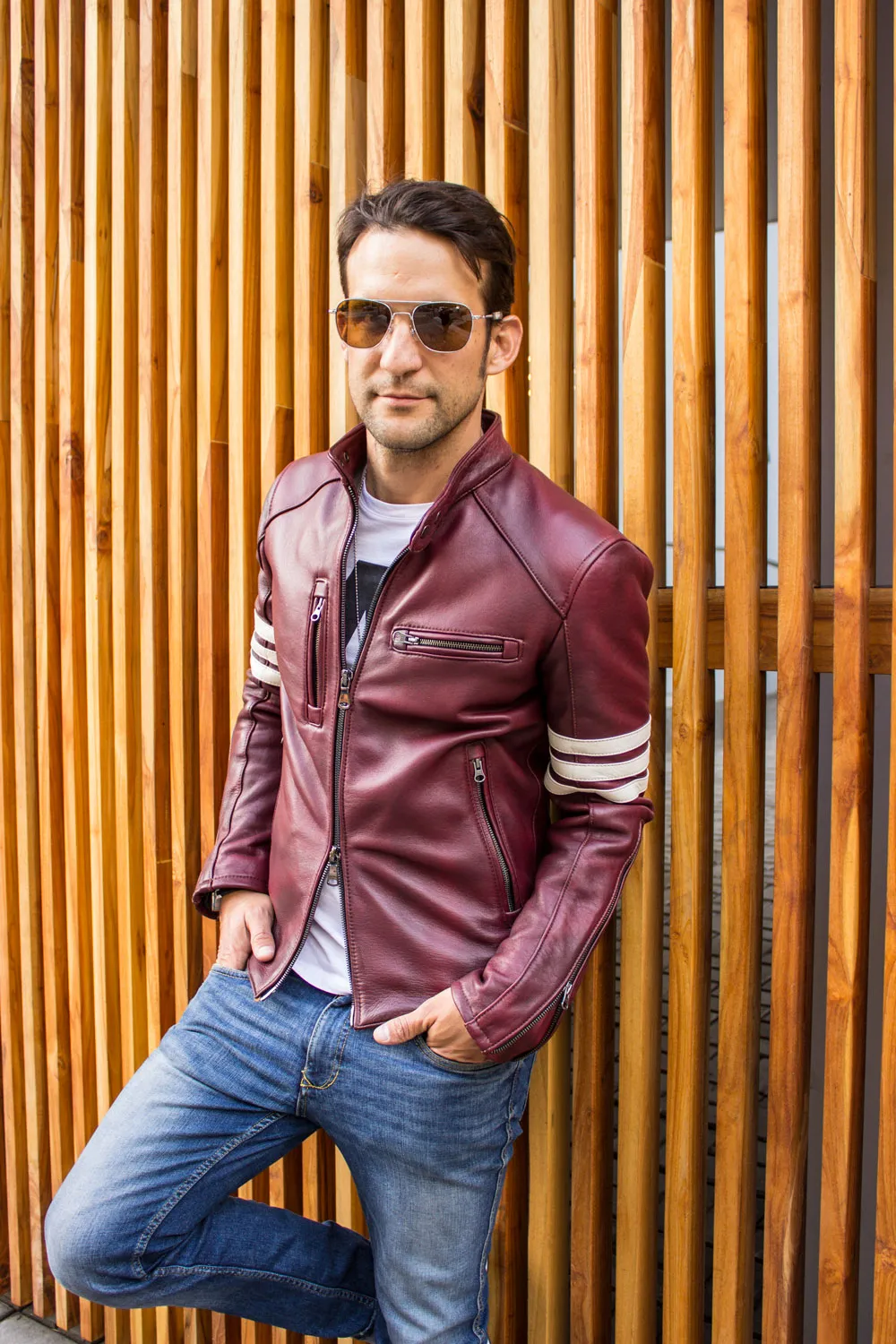 MUSTANG EX Leather Jacket - Special Edition - Mahogany - Stripes