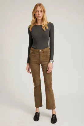 Olive Suede 5 Pocket Ankle Flare Pants