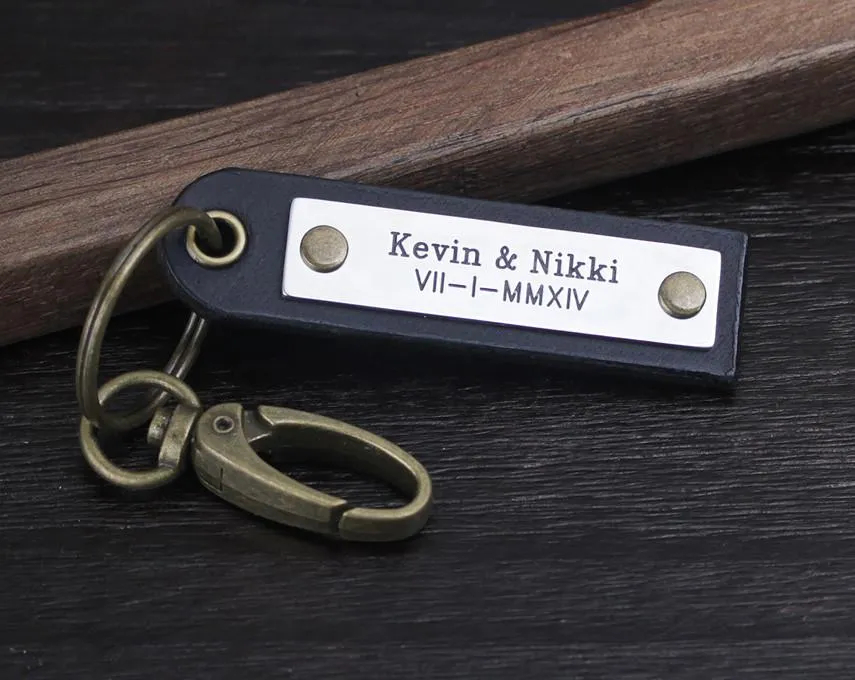 Personalized Name Engraved Leather Keychain/Key Fob