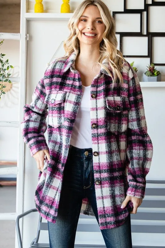 Pink Plaid Long Shacket