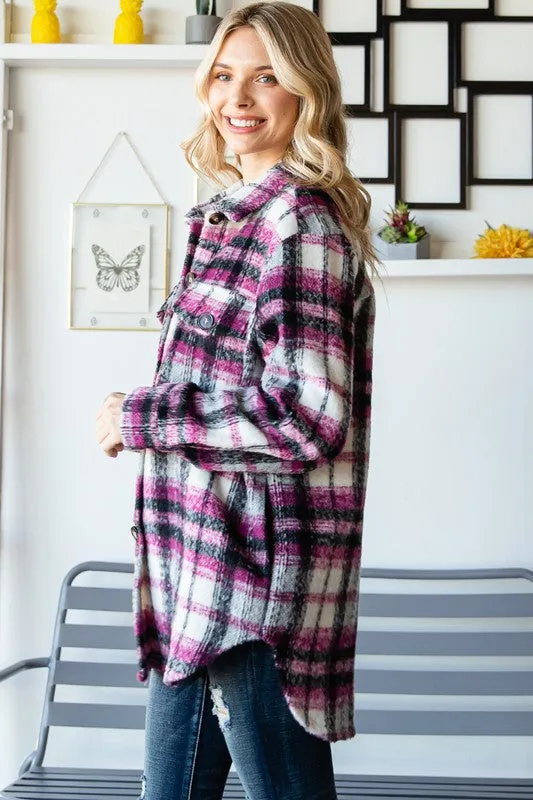 Pink Plaid Long Shacket