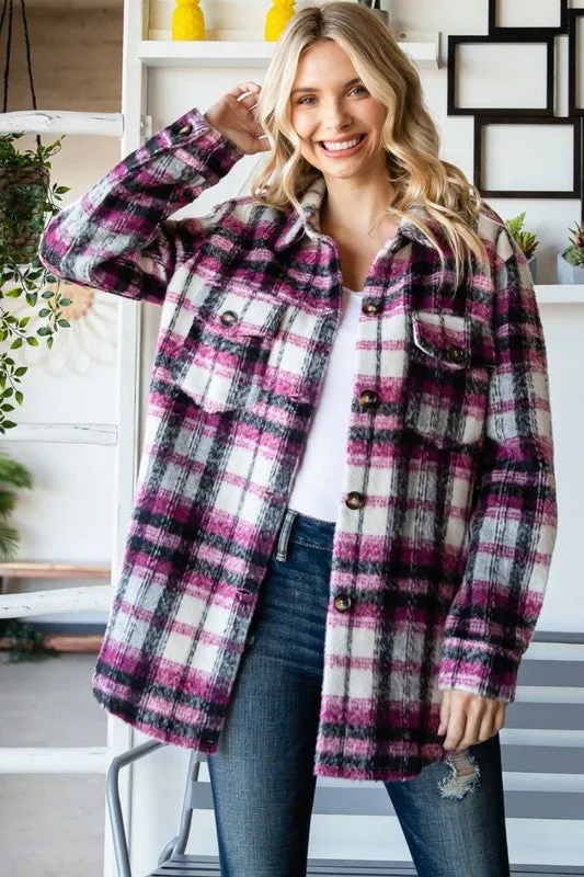 Pink Plaid Long Shacket