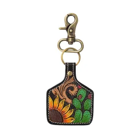 Prickly Pear Blooms Hand-Tooled Key Fob