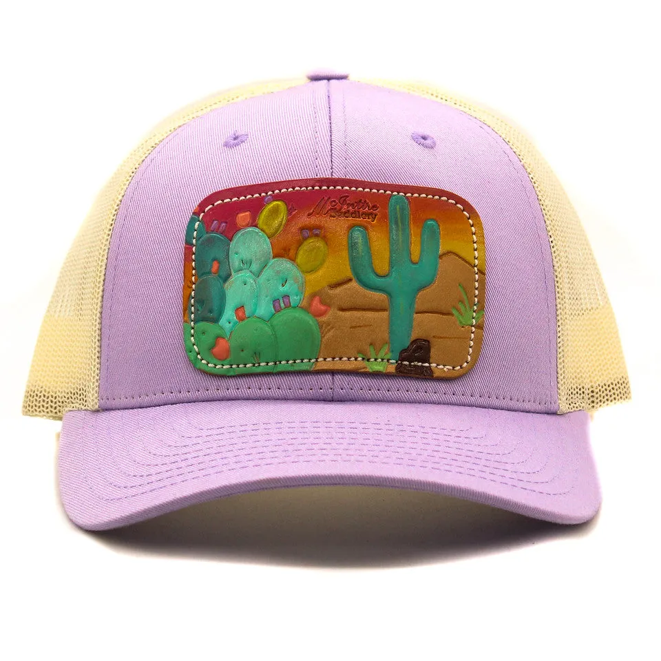 Prickly Pear Saguaro Sunset Leather Patch Cap