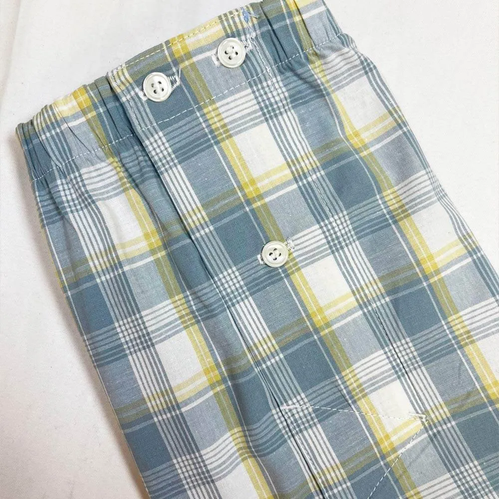 "JONSI" - Seafoam and Gold Plaid Boxer Short - Made In USA