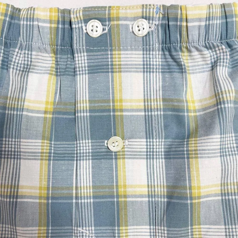 "JONSI" - Seafoam and Gold Plaid Boxer Short - Made In USA