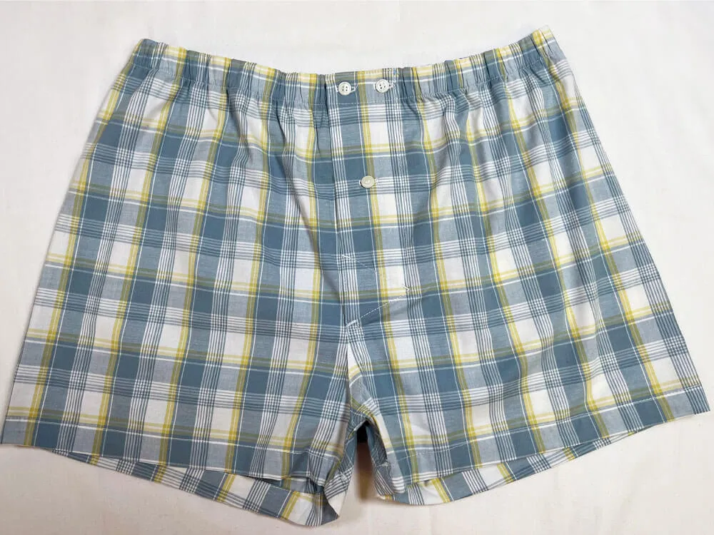 "JONSI" - Seafoam and Gold Plaid Boxer Short - Made In USA