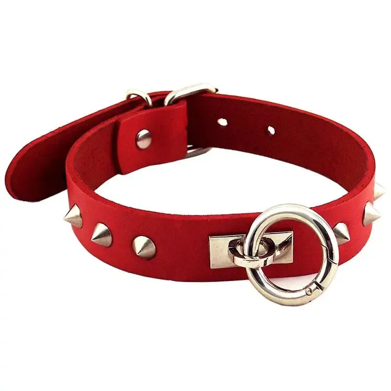 Rouge Garments Red Leather O-ring Studded Collar