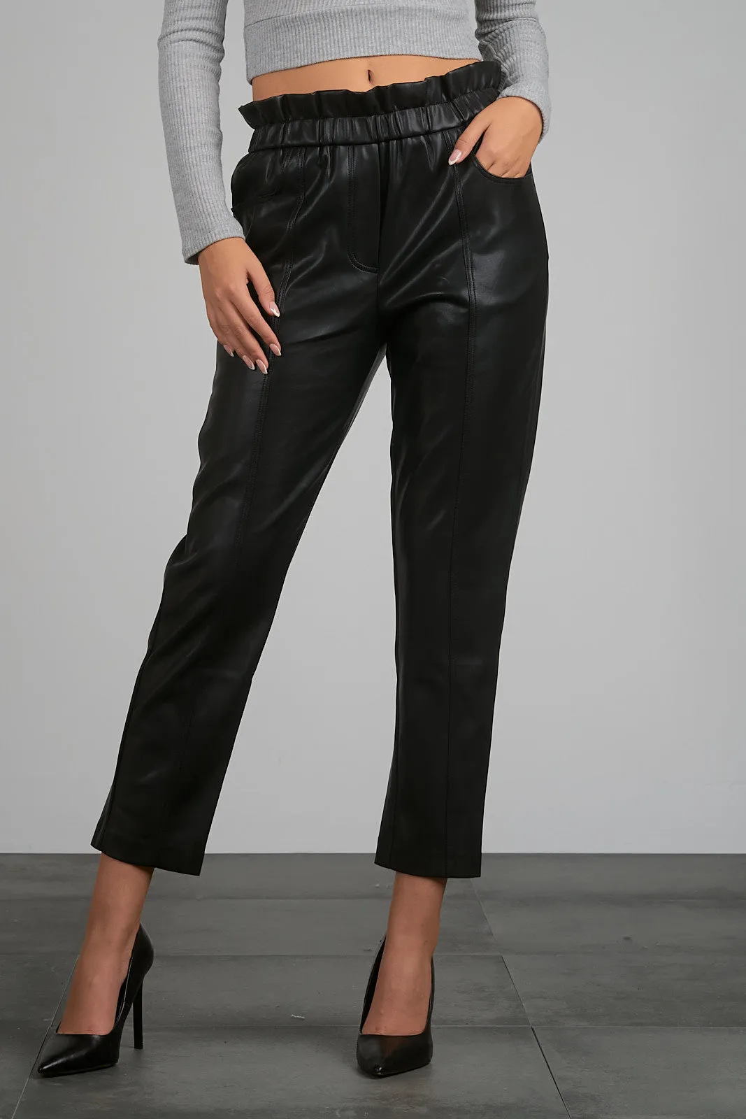 Ruffled Waist Leather Pant