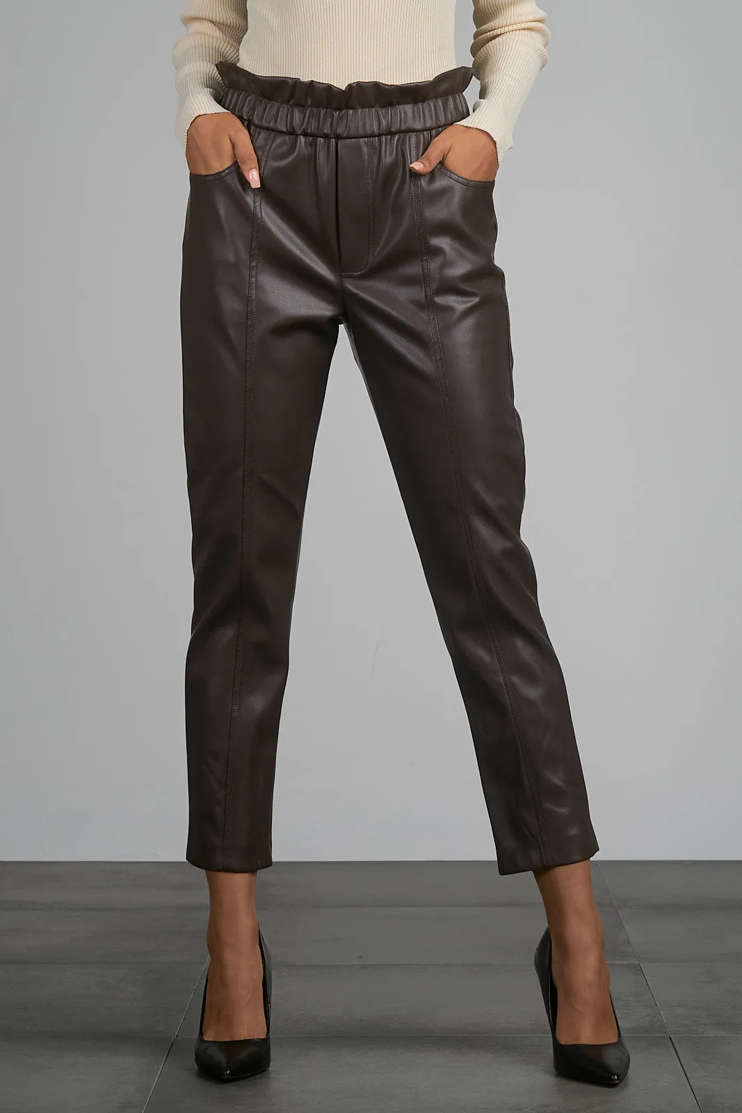 Ruffled Waist Leather Pant