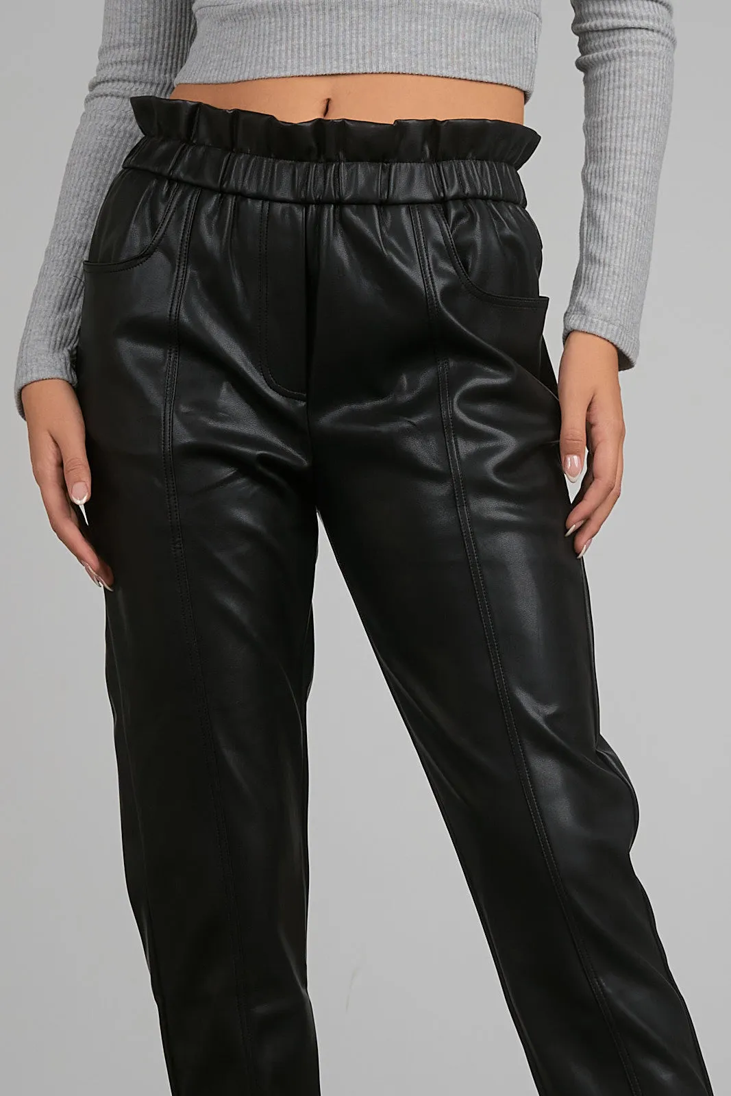 Ruffled Waist Leather Pant