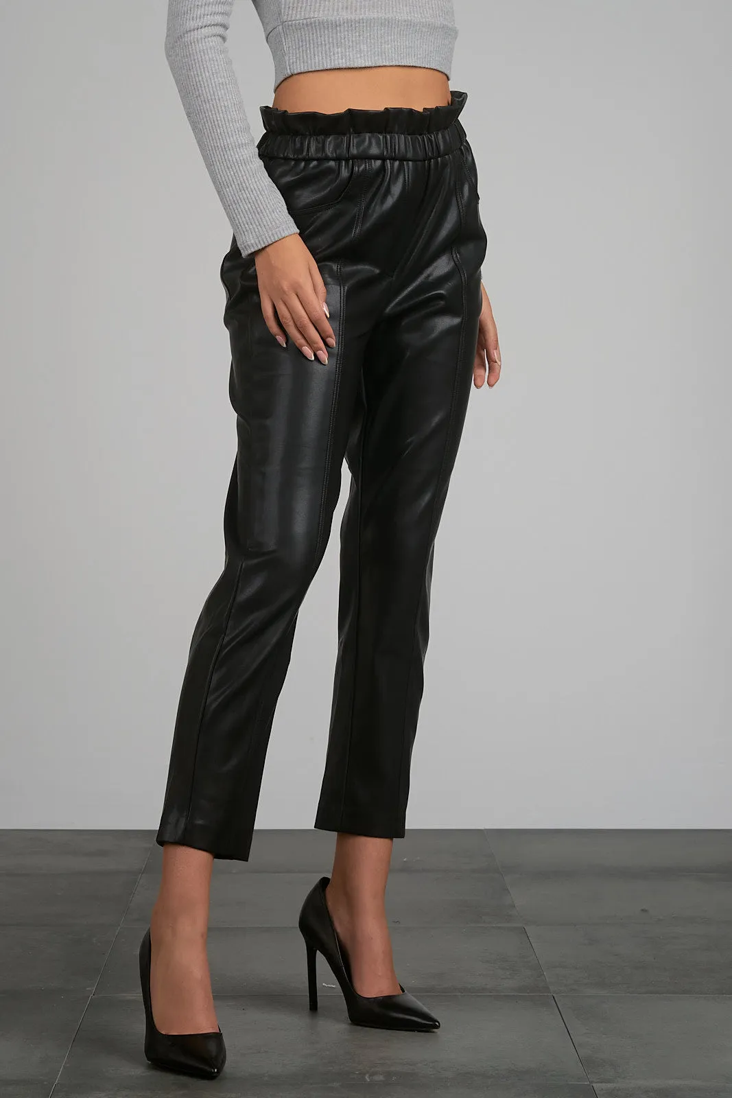 Ruffled Waist Leather Pant