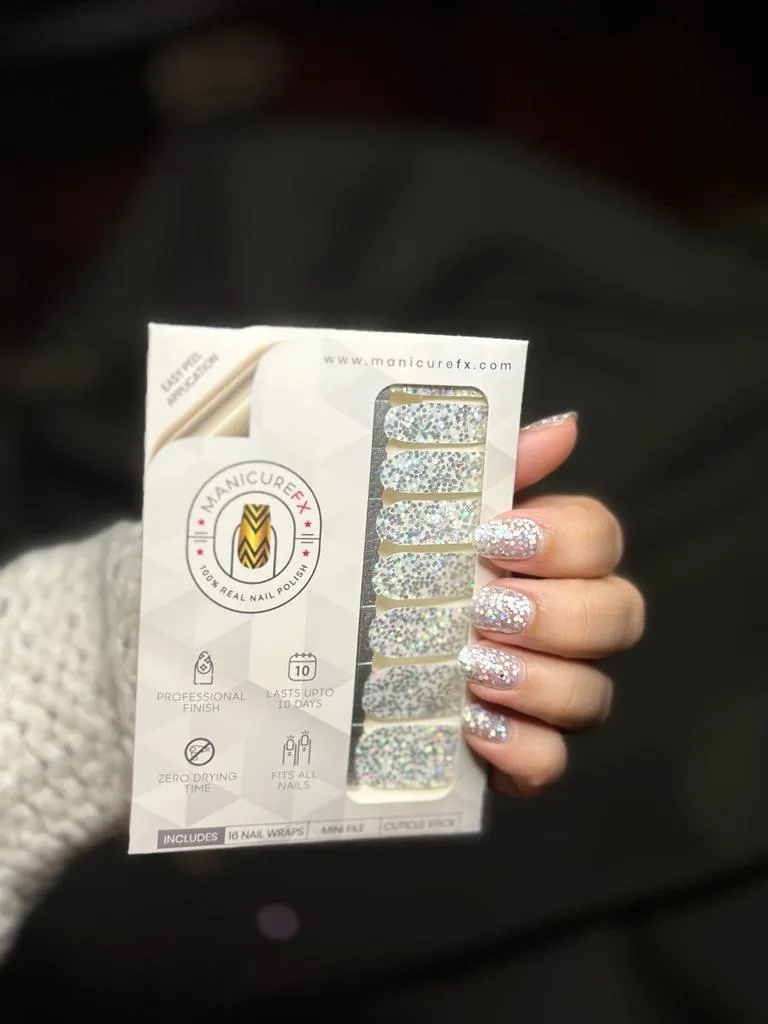 Silver Glitter Nails - Nail Wraps (Standard)