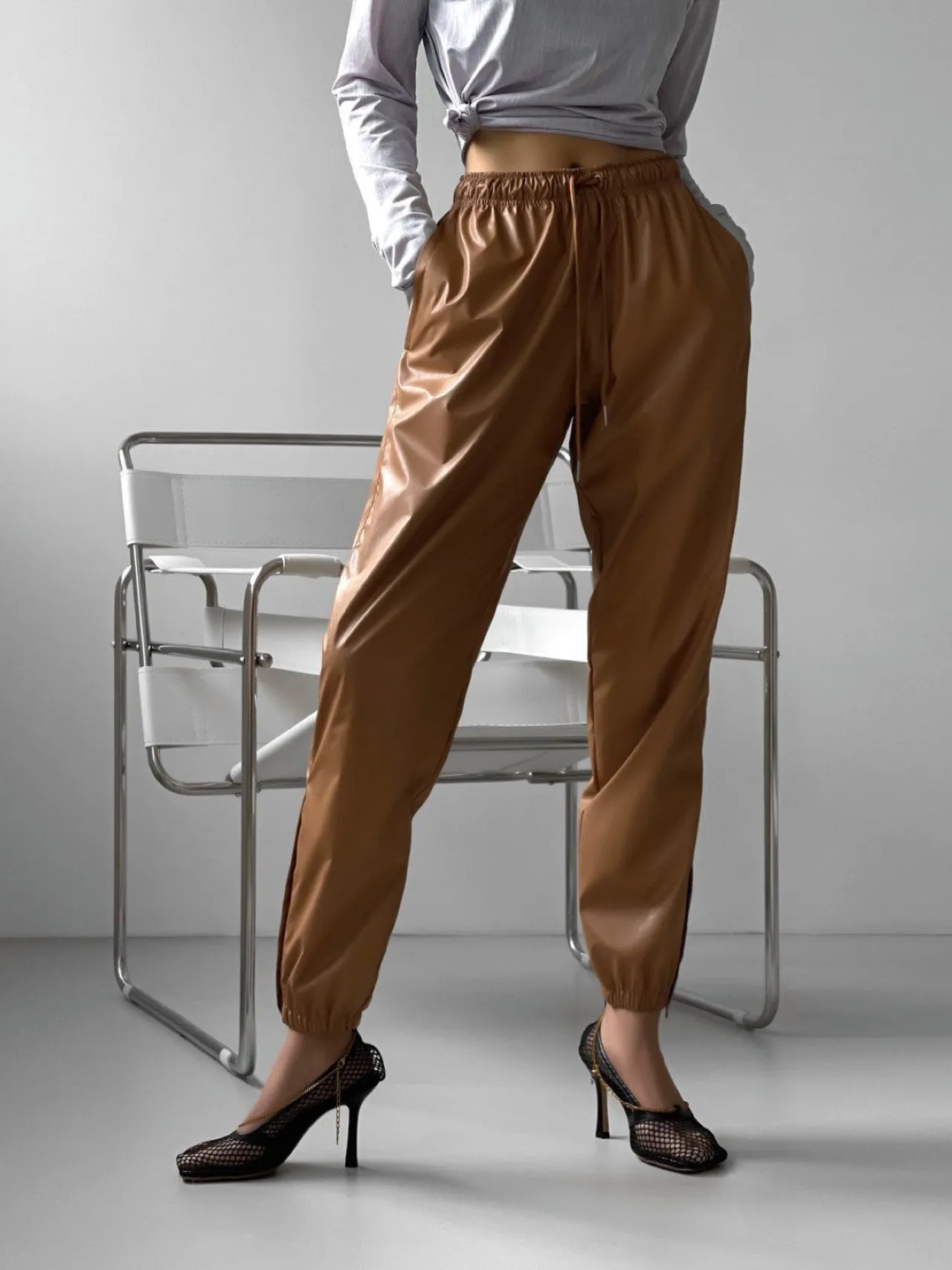 SOFT VEGAN LEATHER JOGGER PANTS