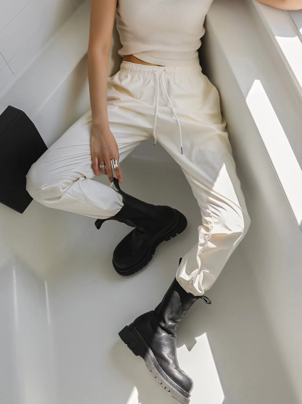 SOFT VEGAN LEATHER JOGGER PANTS