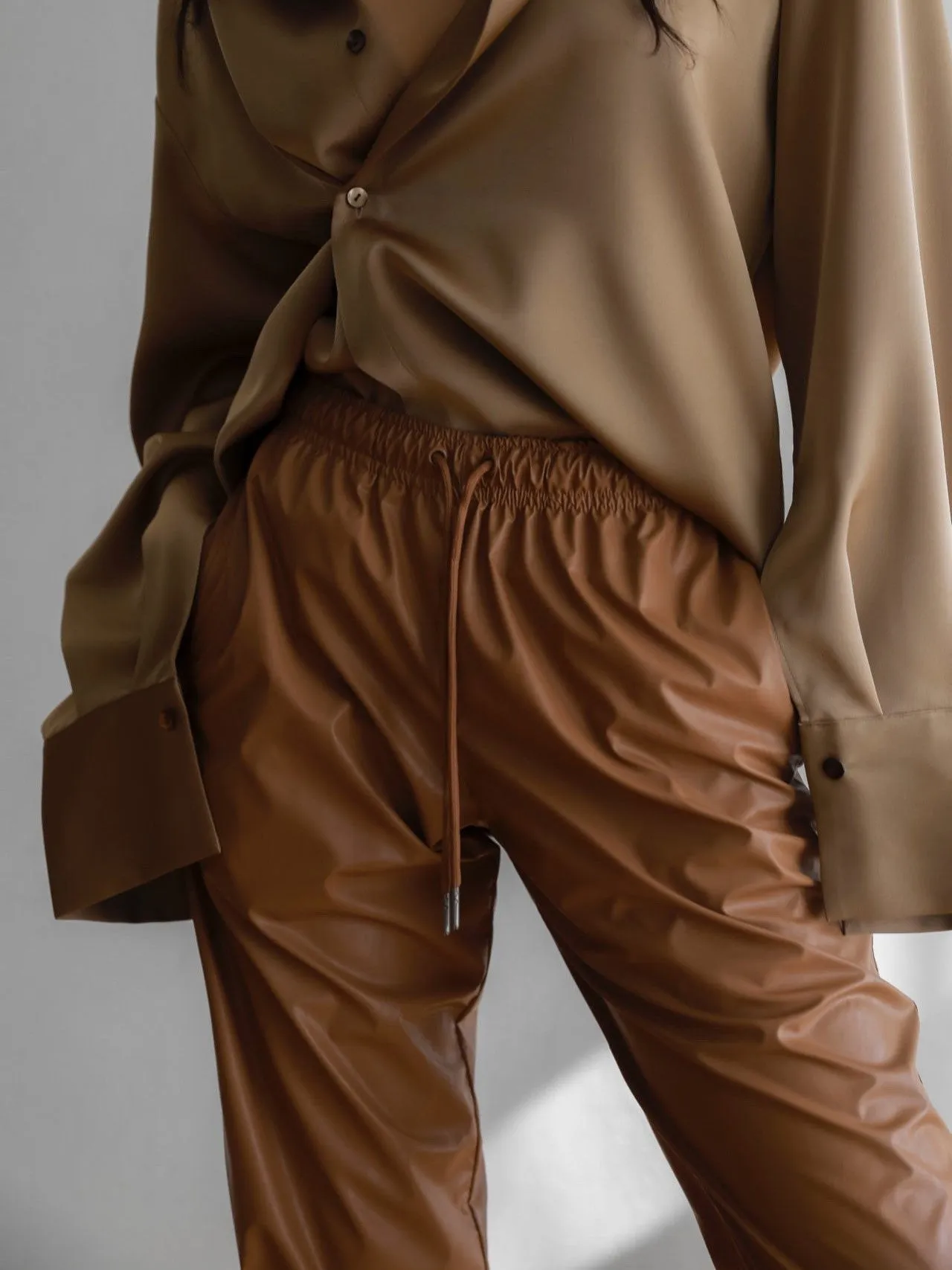 SOFT VEGAN LEATHER JOGGER PANTS