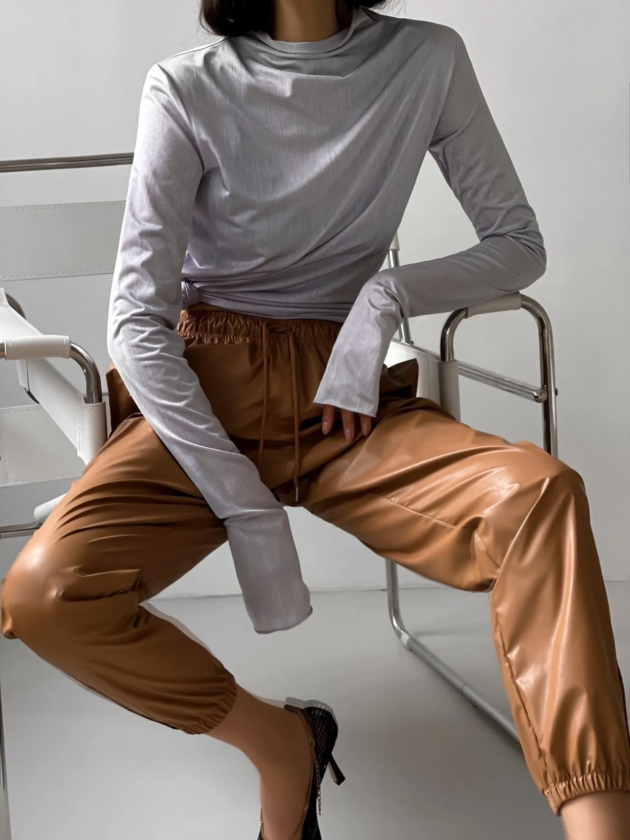 SOFT VEGAN LEATHER JOGGER PANTS