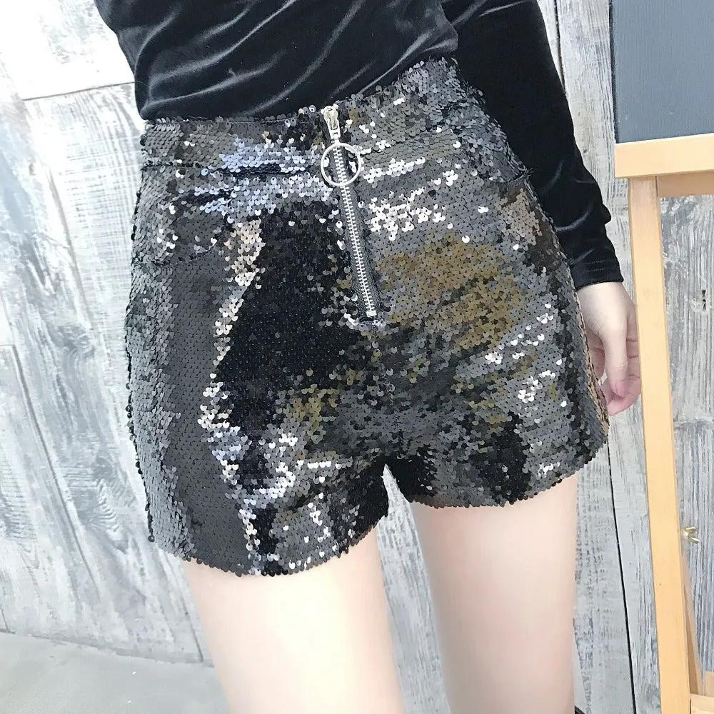 Sparkly Sequin Zip Up Shorts