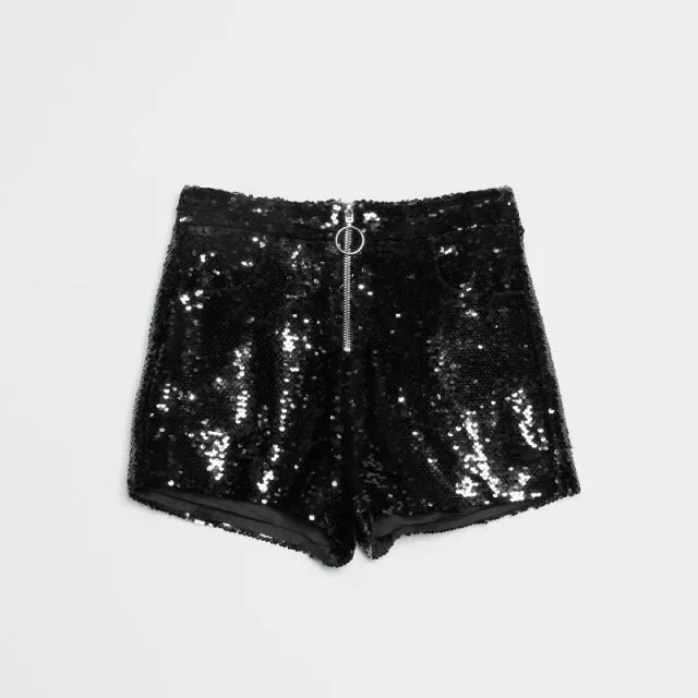 Sparkly Sequin Zip Up Shorts