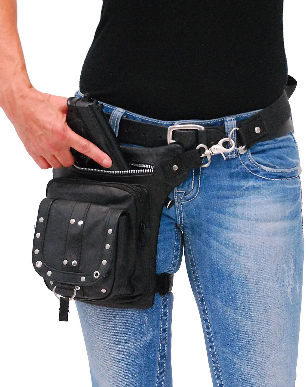 Studded Leather Thigh Bag w/Small Concealed Pocket #TB351SGRK