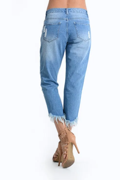 Torn Low-Rise Boyfriend Jeans