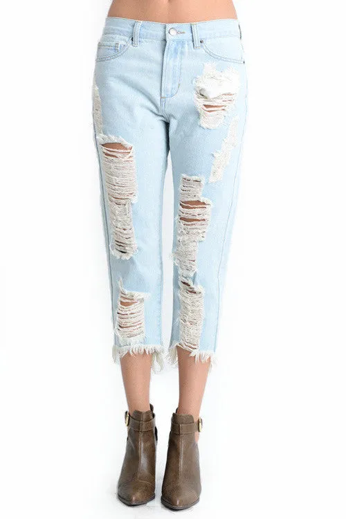 Torn Low-Rise Boyfriend Jeans