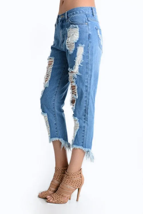 Torn Low-Rise Boyfriend Jeans