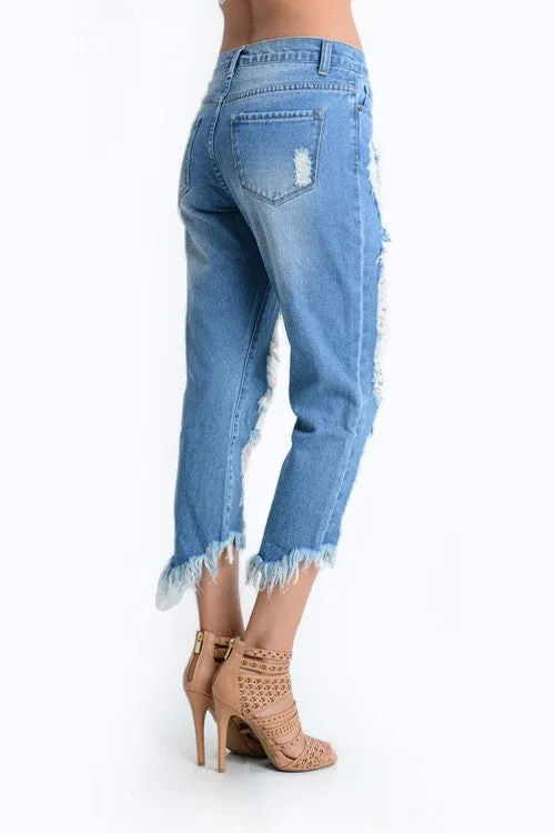 Torn Low-Rise Boyfriend Jeans