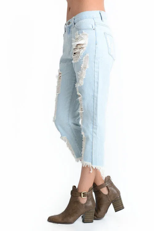 Torn Low-Rise Boyfriend Jeans