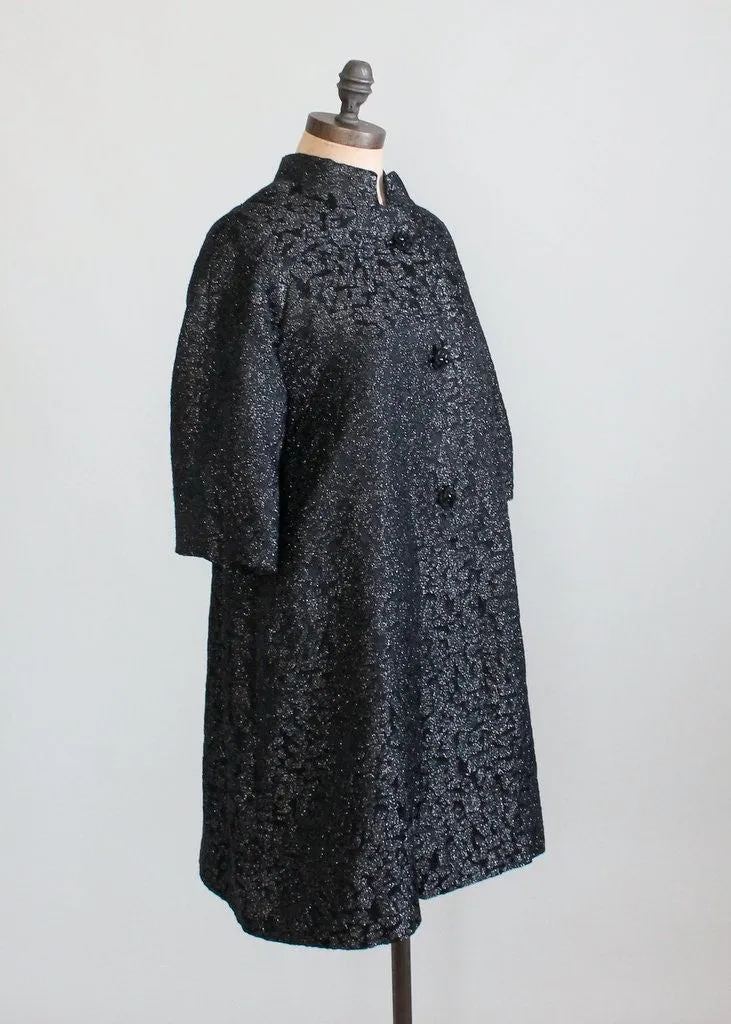 Vintage 1960s Black Lurex and Crepe Party Dress and Matching Coat