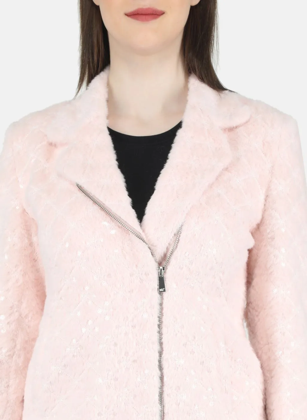 Women Pink Embroidered Coat