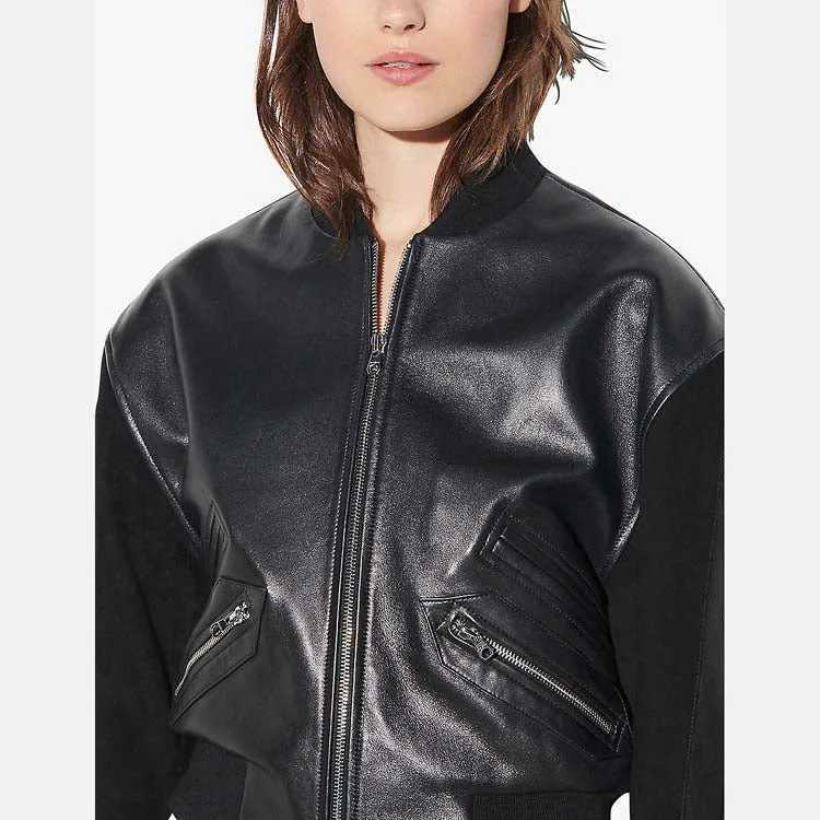 Women’s Black Leather Bomber Jacket