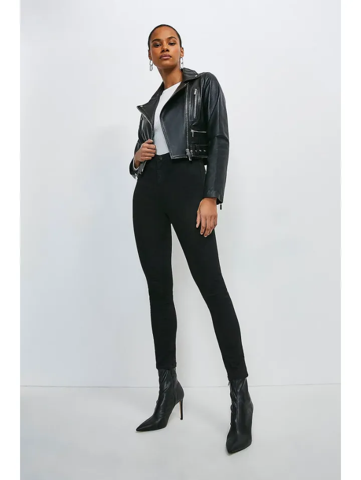 Women’s Black Leather Short Fit Biker Jacket