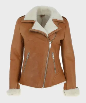 Womens Tan Brown Shearling Leather Jacket